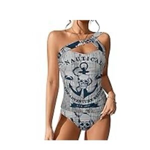 Nautical One-Shoulder Swimsuit